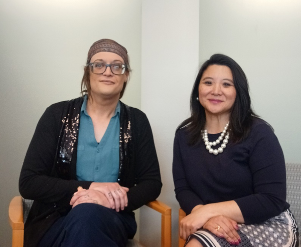 Roz Kolde, left, and Maite Zabala-Alday pose for photo together.